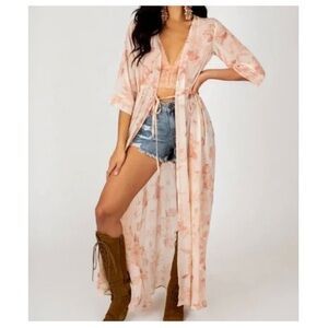Joyfolie | Boho Romantic Cottagecore Festival Kathleen Duster Blush Floral | S